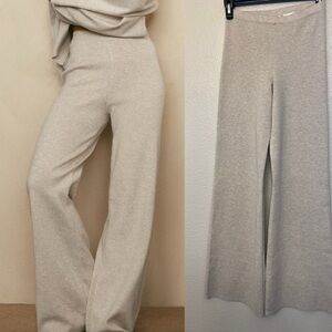 H&M fine knit beige oatmeal Wide Leg sweater Pants lounge wear trouser tan XS